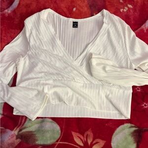 SHEIN White Ribbed Wrap Blouse